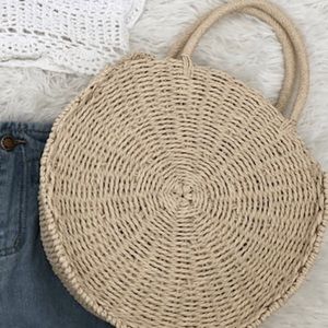 Beige straw cross body bag